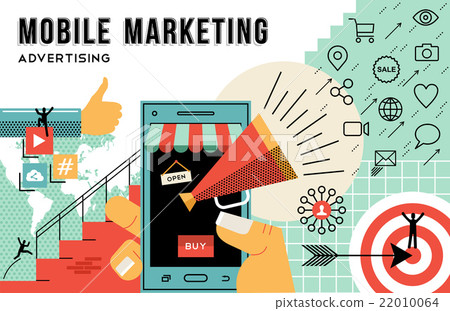 Mobile marketing and advertising concept line art 22010064