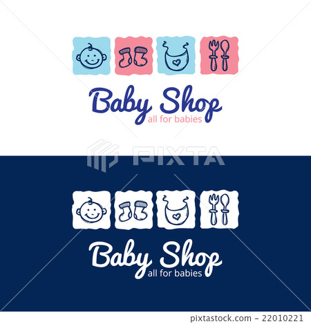 Vector cute baby shop logo in doodle style. Kids 22010221