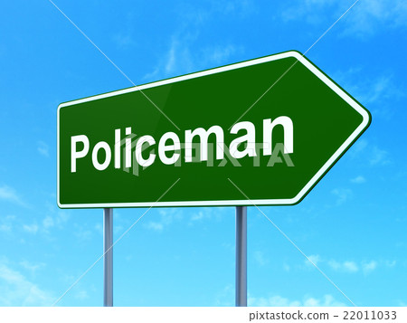 Law concept: Policeman on road sign background 22011033