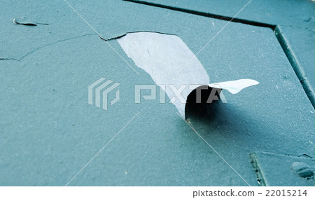 Large piece of green paint peeling off door. 22015214