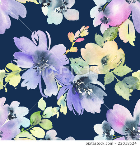 Seamless pattern with flowers watercolor - Stock Illustration [22018524 ...