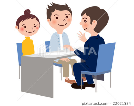 一對年輕夫婦誰穿著西裝諮詢一個男人 一對年輕夫婦誰穿著西裝諮詢一個男人 22021584