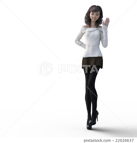 Young woman waving hand perming3DCG Illustration material Young woman waving hand perming3DCG Illustration material 22026637
