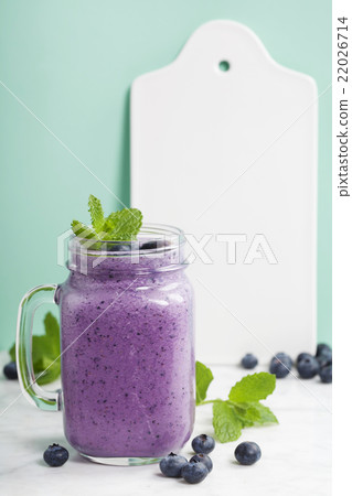 Blueberry smoothie and White ceramic serving board 22026714