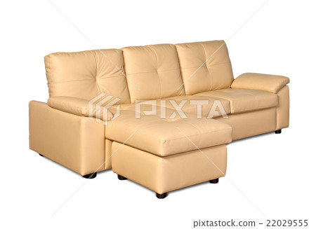 Beige leather sofa on white background Beige leather sofa on white background 22029555