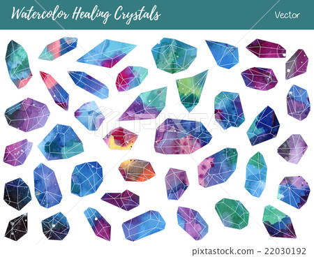 Watercolor, vector gemstones, healing crystals Watercolor, vector gemstones, healing crystals 22030192