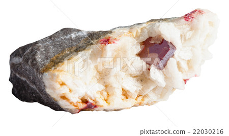 Cinnabar (Cinnabarite) red crystal in quartz rock 22030216