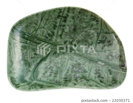 green Tinguaite (phonolite) gemstone isolated 22030371