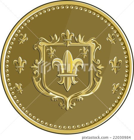 Fleur de lis Coat of Arms Gold Medal Retro 22030984