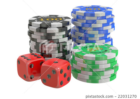 casino chips and dice, 3D rendering casino chips and dice, 3D rendering 22031270