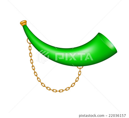 Hunting horn in green design with golden chain  22036157