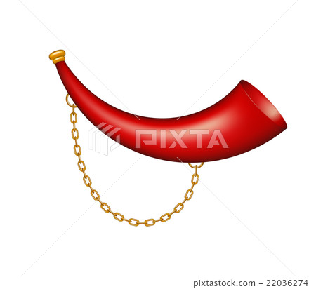 Hunting horn in red design with golden chain  22036274
