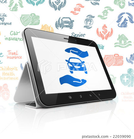 Insurance concept: Tablet Computer with Car And Insurance concept: Tablet Computer with Car And 22039090
