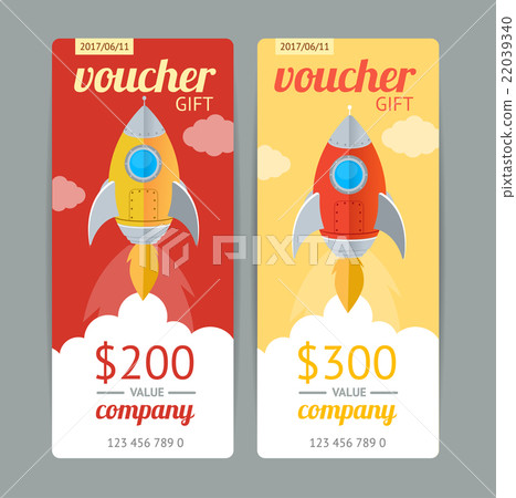 Modern Gift Voucher with Rocket Fly. Vector 22039340