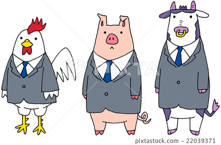 Stock Illustration: chicken, pig, cow