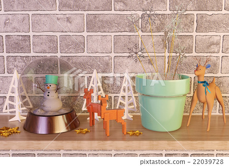 Christmas decoration items on the shelf 22039728