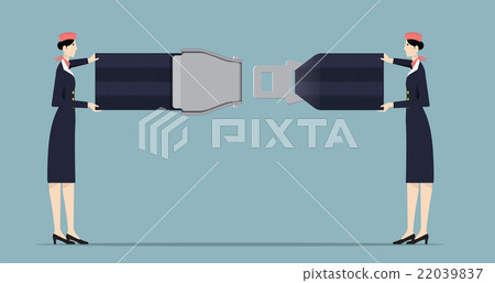 Airline Hostesses Holding Big Seat Belt. Airline Hostesses Holding Big Seat Belt. 22039837