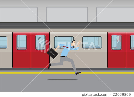 Man running to catch subway train. 22039869