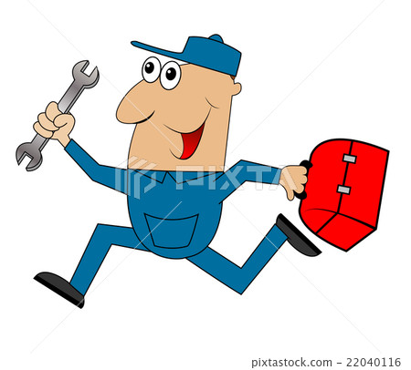 male mechanic runs with a wrench male mechanic runs with a wrench 22040116
