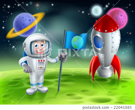 Cartoon Rocket Astronaut Scene 22041085