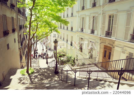morning Montmartre staircase in Paris, France 22044096