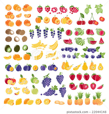 Set of fresh fruits with slice. Set of fresh fruits with slice. 22044148