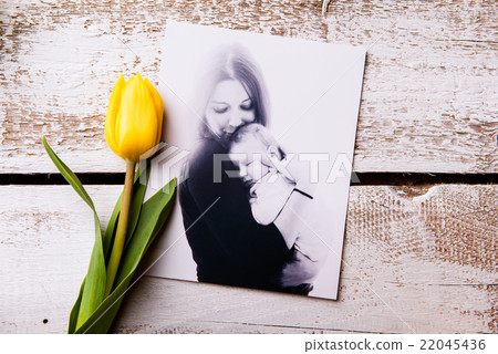 Mothers day composition. Black-and-white picture Mothers day composition. Black-and-white picture 22045436