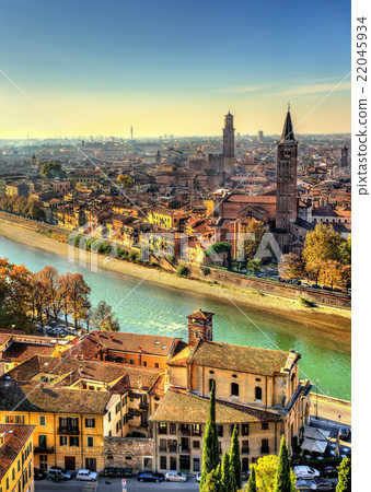View of Verona with Santa Anastasia church - Italy 22045934