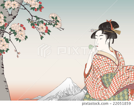 Utamaro daughter who blows Bidoro Hiroshige Sumidagawa Water god Mori Masaki image illustration 22051859