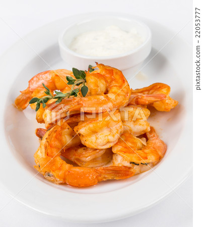 portion hot shrimps on white plate portion hot shrimps on white plate 22053777