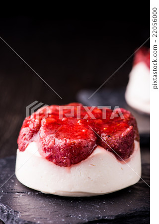 cheese dessert with strawberry on black background cheese dessert with strawberry on black background 22056000