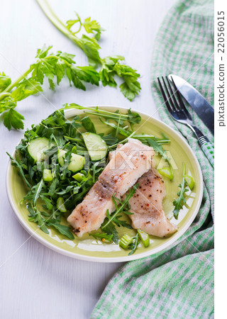 Steamed catfish filet with arugula salad 22056015