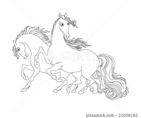 two horses black and white illustration 22056192