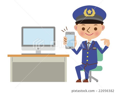 個人電腦和智能手機（男警察）的合作形象 22056382