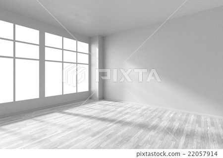 Empty room with white parquet floor and white wall Empty room with white parquet floor and white wall 22057914