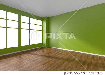 Empty room with parquet floor and green walls Empty room with parquet floor and green walls 22057915
