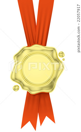 Gold wax seal hang on red ribbons isolated 22057917