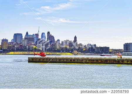 Helicopters on helipad in Pier 6 in NYC 22058793