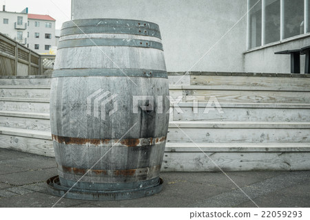 Wooden wine barrel outdoors 22059293