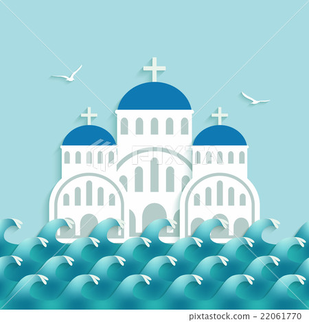White Greek Church near blue sea White Greek Church near blue sea 22061770