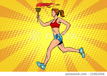 The girl athlete torchbearer sports fire summer 22062088