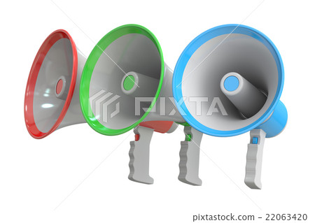 set of megaphones, 3D rendering set of megaphones, 3D rendering 22063420