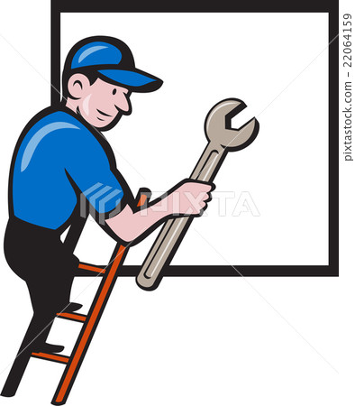 Handyman Climbing Ladder Window Cartoon Stock Illustration 22064159 Pixta