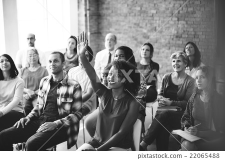 Audience Meeting Seminar Arms Raised Asking Concept Audience Meeting Seminar Arms Raised Asking Concept 22065488