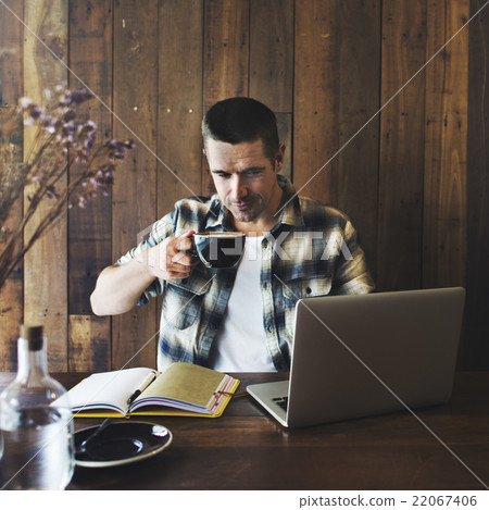 Man Relax Lifestyle Working Coffee Shop Concept Man Relax Lifestyle Working Coffee Shop Concept 22067406