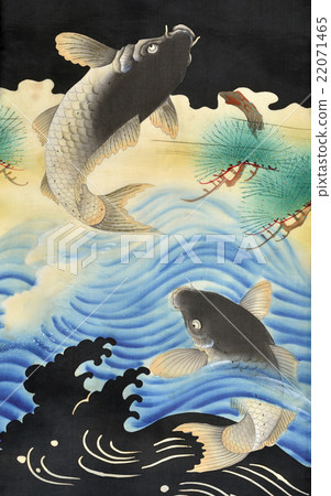 Festival picture design silk fabric dyed cloth Koi's waterfall climbing Japanese pattern Festival picture design silk fabric dyed cloth Koi's waterfall climbing Japanese pattern 22071465