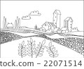black  white village, field and plants 22071514