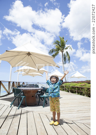 Children with banzai with the landscape of tropical land 22072427