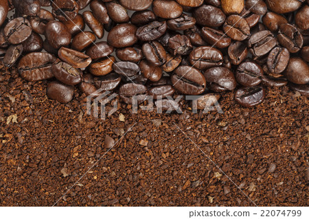 black coffee grains and Grinded black coffee grains and Grinded 22074799