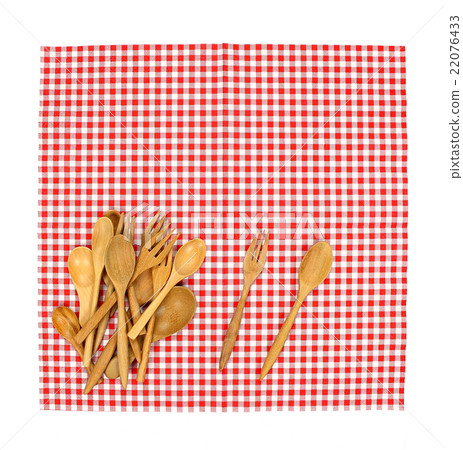 Top view fork and spoon on tablecloth Top view fork and spoon on tablecloth 22076433